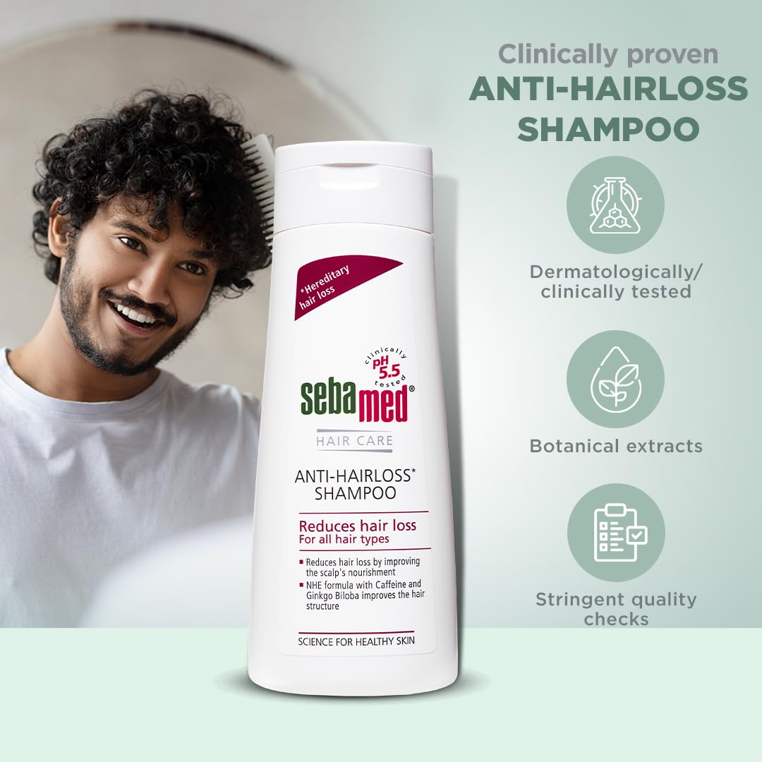 Sebamed Anti Hairloss Shampoo 200 ml|pH 5.5|Reduces Hairloss|Caffeine & Gingko Biloba| Hairfall| men & women |phthalates SLS and parabens free l Soap free l Toxin free l Clinically proven l