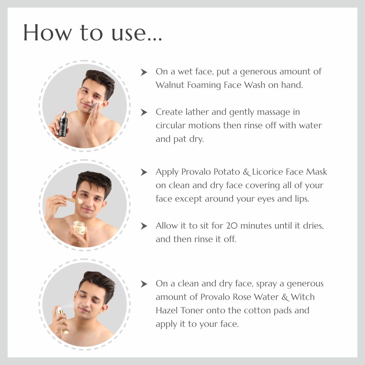 Provalo Men Care Kit Combo - Face Toner - 110ml, Mask - 100ml, Walnut Face Wash - 100ml | Pore Cleansing Hydration Regime(Salicylic Acid- 1%) For Dry & Sensitive Skin |Gift Hamper For Men | Premium Gift Packaging