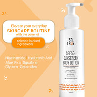 Sotrue SPF 50+ Sunscreen Body Lotion With UVA & UVB Protection, Upto 24-Hours Intense Hydration, Multivitamins with Niacinamide & Hyaluronic Acid, No White Cast, Lightweight, 200ML