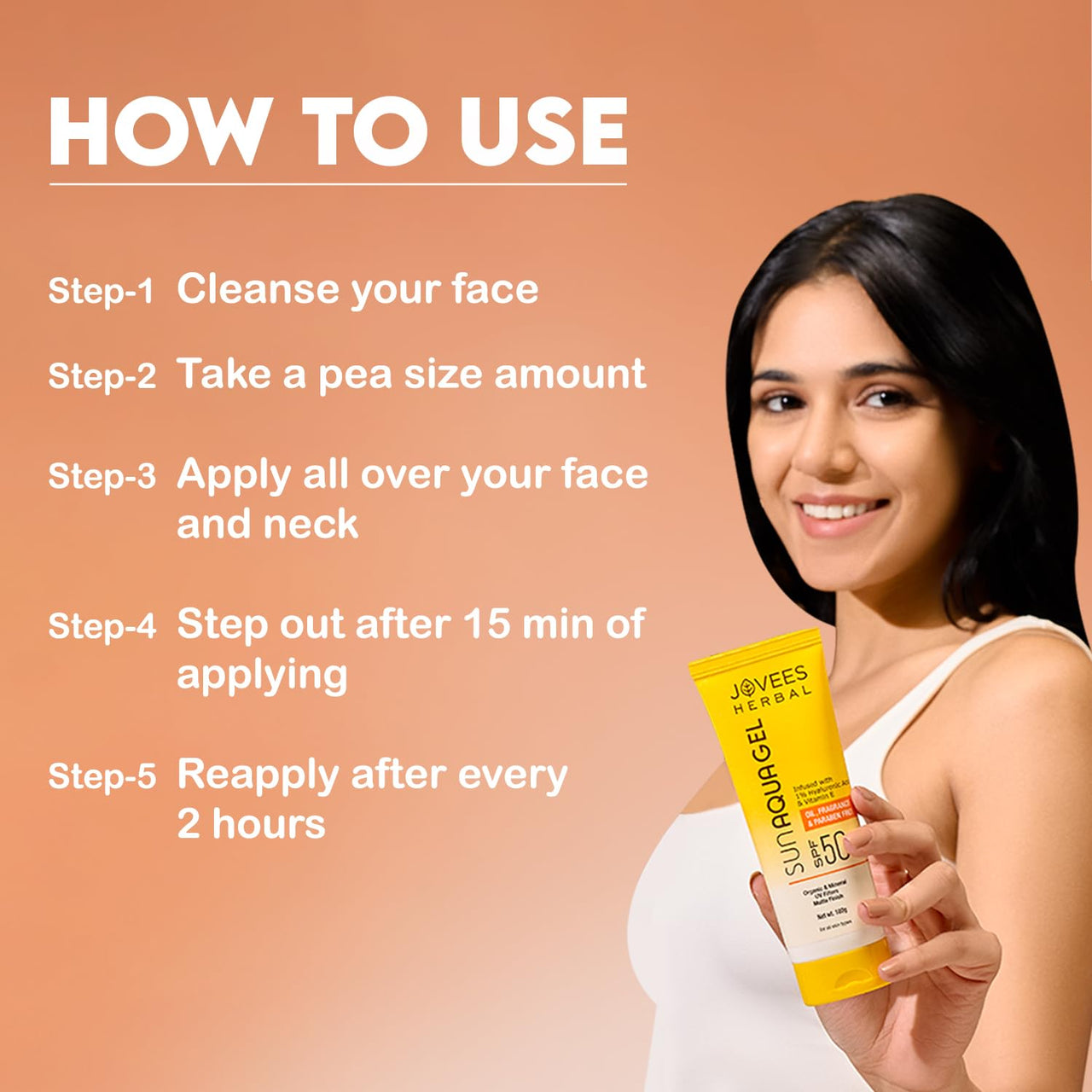 Jovees Herbal Sun Aqua Gel SPF 50 PA+++ | Lightweight, Water-Like Texture | 1% Hyaluronic Acid | Non-Greasy, No White Cast | Perfect for Oily & Combination Skin 100g