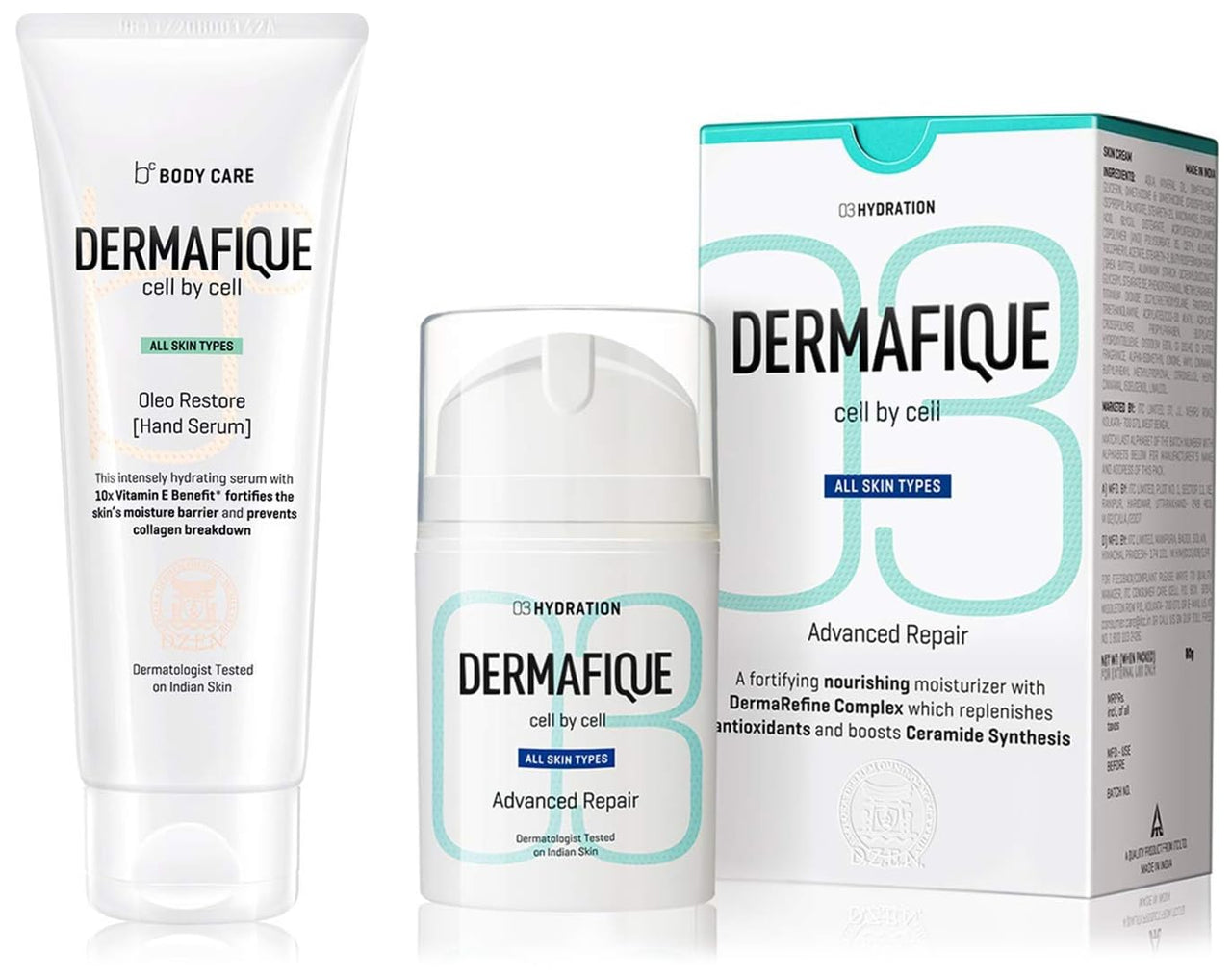 Dermafique Advanced Repair Face Moisturizer for All Skin Types, Dermatologist Tested, Night Cream 50 g and Dermafique Oleo Restore Hand Serum | 50g | hydrating hand serum, Vit- E infused,all skin type