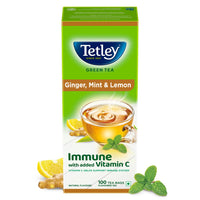 Tetley Green Tea Immune, With Added Vitamin C, Ginger, Mint & Lemon, 100 Tea Bags, 1.4gx100