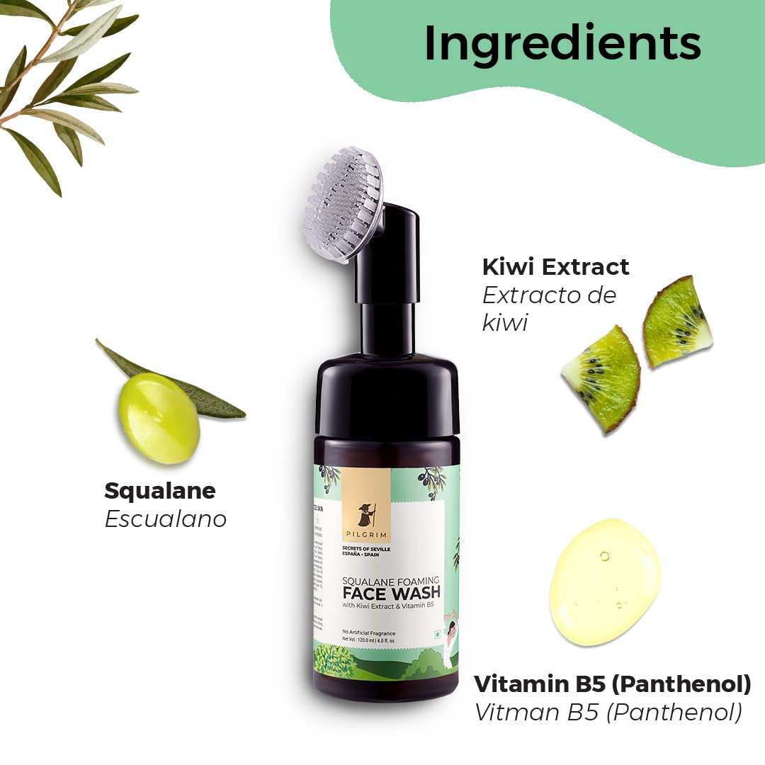Pilgrim Squalane Daily Glow Skin Care Kit | Foaming Face Wash with Brush,120ml | Toner & Mist,100ml | Glow Moisturizer,50gm | Glow Sleeping Mask, 50gm | Facial Kit for Men & Women | FREE Jute Bag