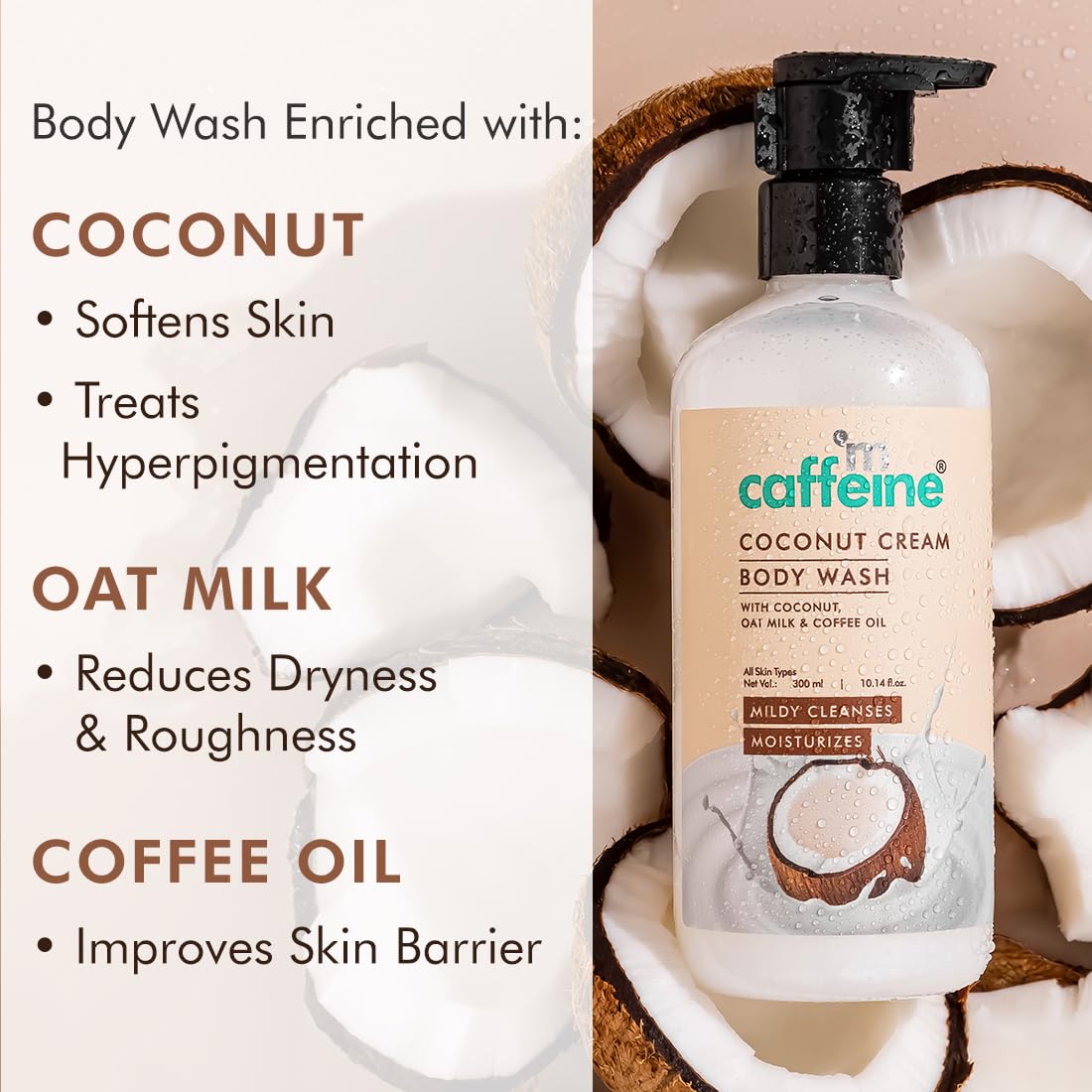 mCaffeine Tropical Coconut Cleanse & Detan Set for Glowing Skin| Mildly Cleanses, Exfoliates, Removes Tan| Coconut Body Wash - 300ml & Coconut Body Scrub - 175 g| Calming Coconut Aroma for Men & Women