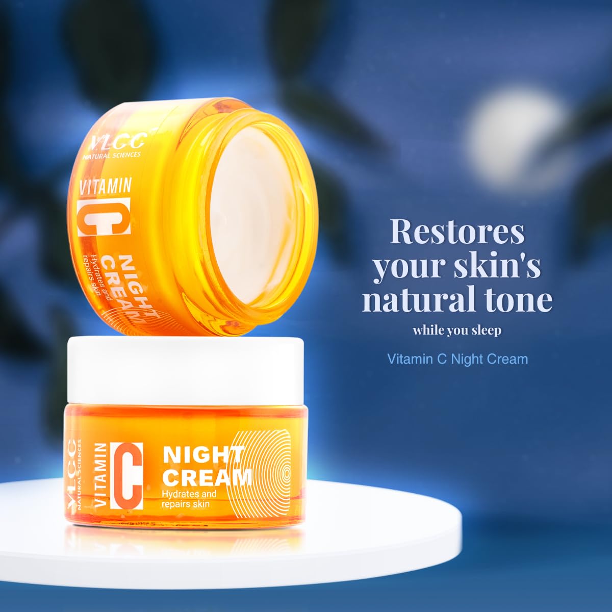 VLCC Vitamin C Night Cream - 50g | Reduce Fine Lines, and Wrinkles | Hydrates & Repairs Skin | With 15% Vitamin C, Vitamin E, Hyaluronic Acid, and Rosehip Seed Oil.