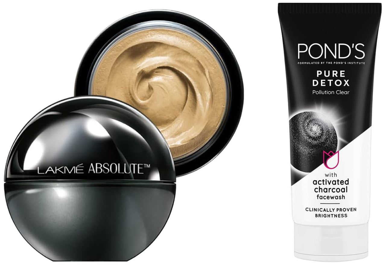 Lakmé Absolute Skin Natural Mousse, Ivory Fair 01, 25g & Pond's  Pure White Anti Pollution With Activated Charcoal Facewash, 100g