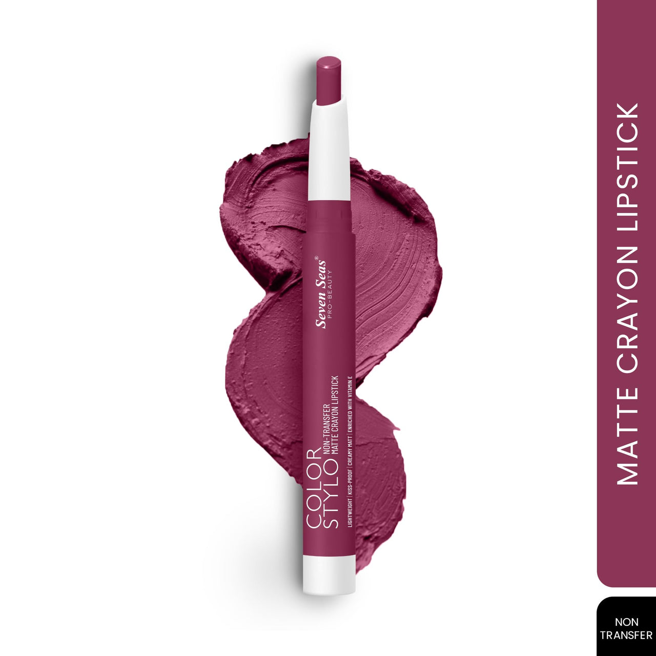 Seven Seas Color Stylo Non Transfer Matte Lipstick | Matte Finish | Waterproof | Long Lasting | Lasts Up to 24 hours (Plum Kiss)