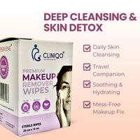 Cliniqo Premium Sterile Makeup Remover Wipes – Gentle, Alcohol-Free,Travel-Friendly, Removes Waterproof Makeup – 40 Large Wipes (20cm x 15cm)