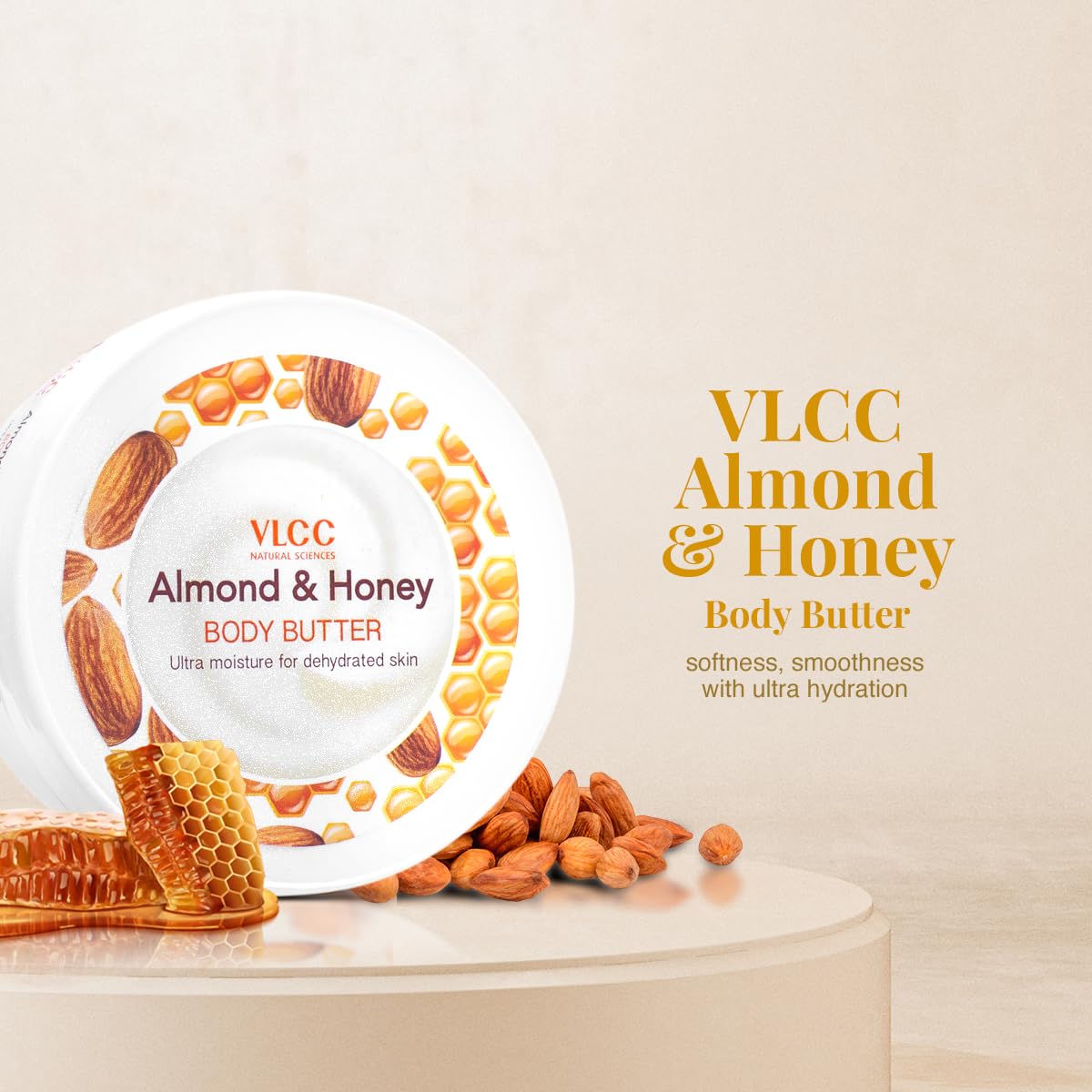 VLCC Almond & Honey Body Butter - 200g | Deeply Moisturizing Body Butter for Dehydrated Skin | Intensely Hydrating Body Cream for Soft, Smooth, Hydrated Skin with Almond Oil & Honey
