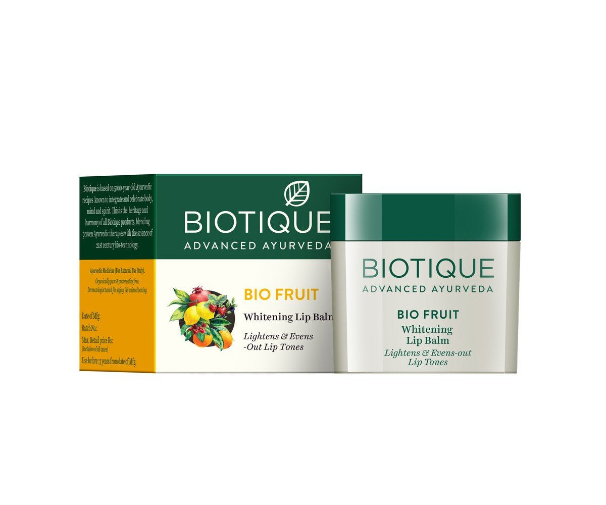 Biotique Bio Fruit Whitening Lip Balm, 12g And Biotique Bio Winter Green Spot Correcting Anti Acne Cream, 15g