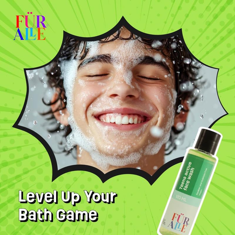 FurAlle Teens Active Face Wash 120ml | Enriched with Aloe Vera, Cucumber & Carrot Seed | Gentle Cleanser for Teen Boys & Girls | Fresh Facewash for Teenage Skin | Facewash for Fresh Kids Skin