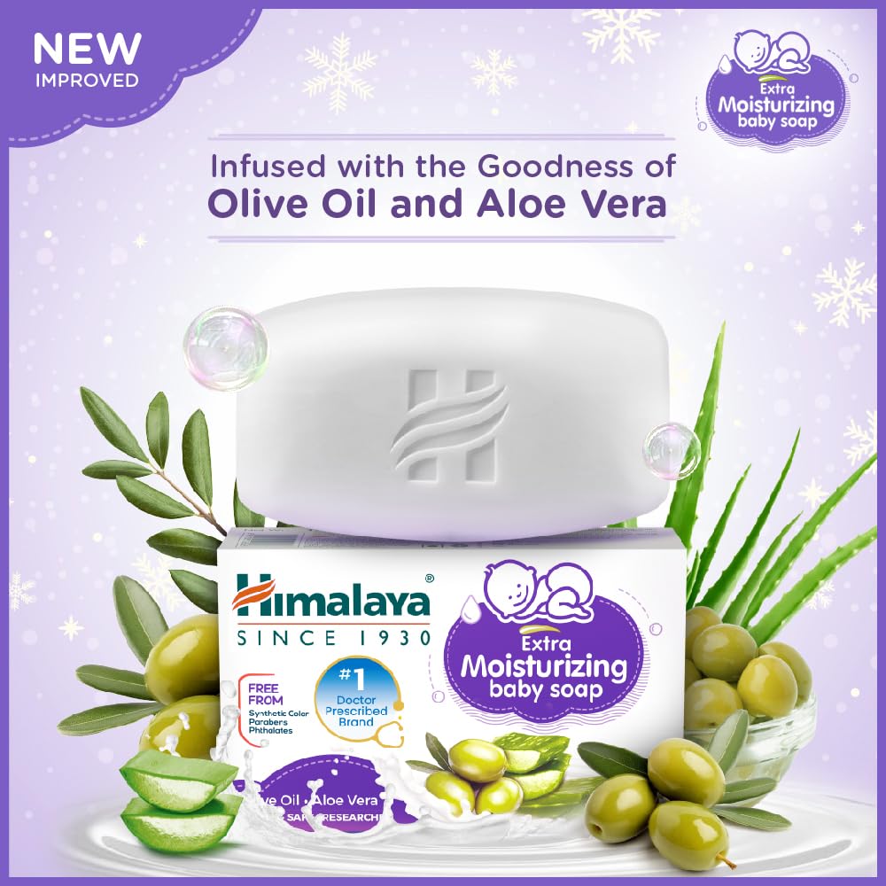 Himalaya Extra Moisturizing Baby Soap 75 G | Free | No 1 Doctor Prescribed Brand | Aloe, Olive, Milk| Cleanses & Moisturizes Baby's  Skin