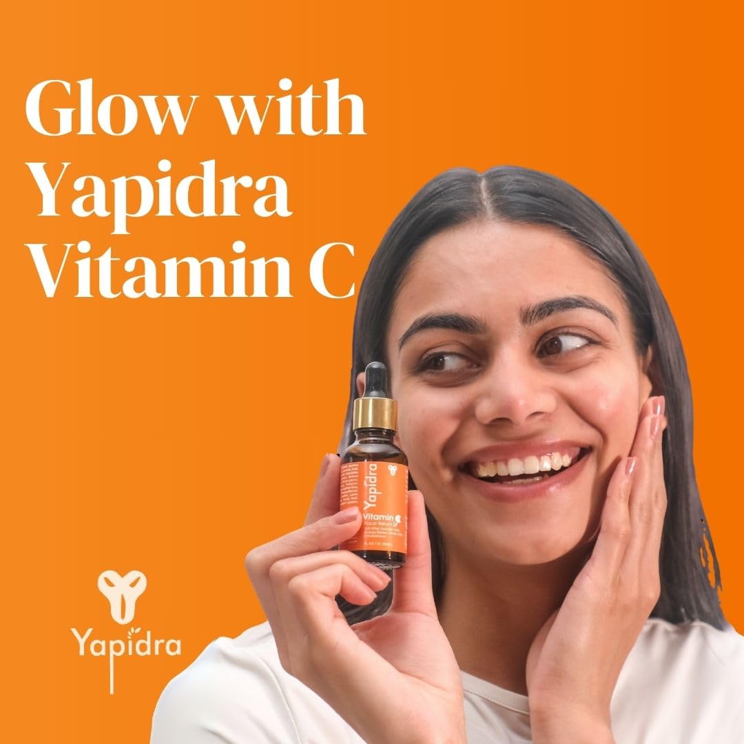 Yapidra Vitamin C 20% Face Serum | Brightening & Hydrating with Ferulic Acid & L-Glutathione | Boosts Radiance, Fights Oxidative Stress, Improves Texture | Lightweight | For All Skin Types | 30ml