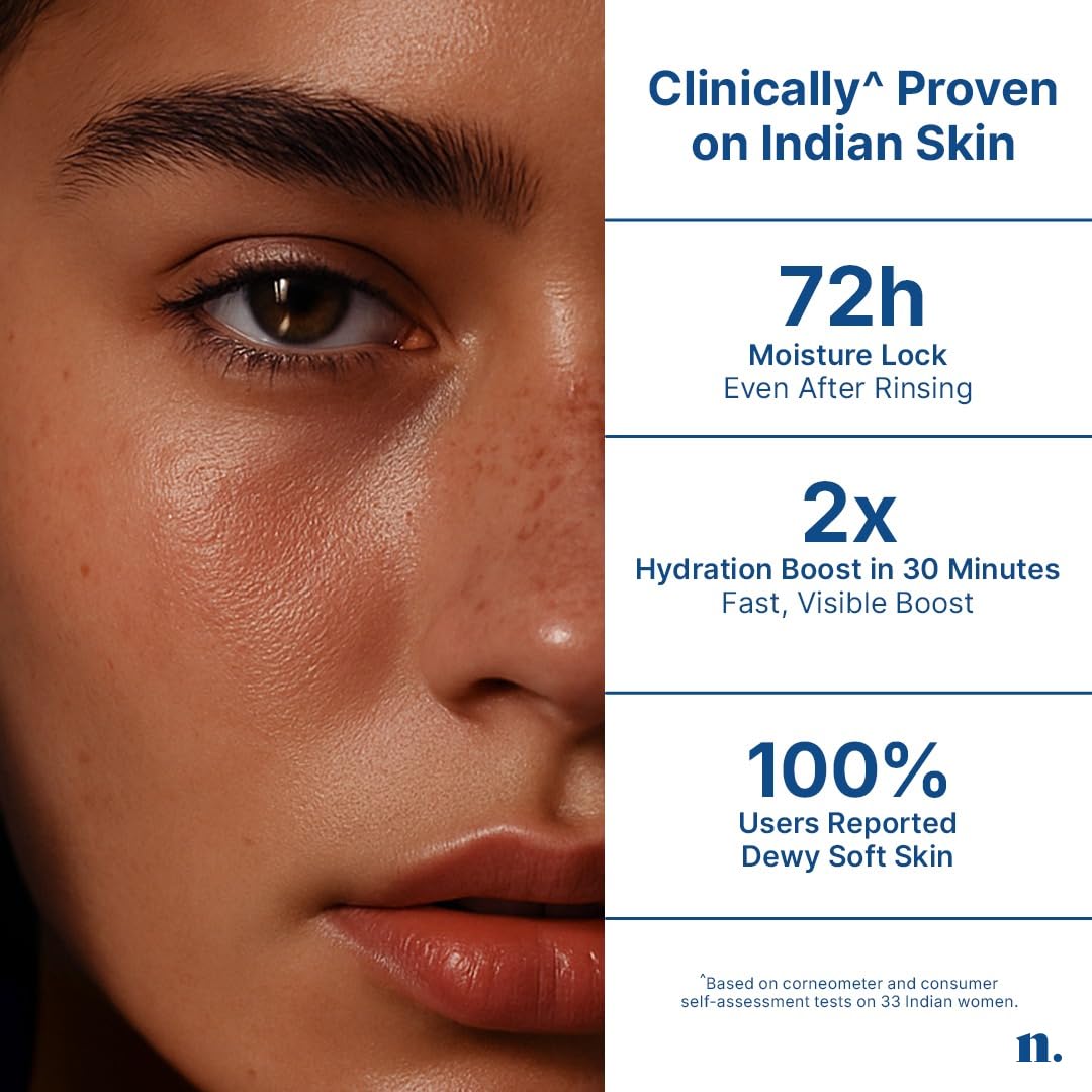 Numour Damn Dewy Face Moisturiser | 7% Hyaluronic Acid | Deep Hydration, Barrier Repair | Blue LED Massager for Enhanced Absorption | 30g | All Skin Types