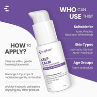 Euphor Teens | Oil-free Gel Moisturizer- KEEP CALM | Controls Acne | Light Weight Hydration for Oily and Acne-prone Skin | Witch Hazel Extract, Niacinamide, Green Tea | PEG-free, Paraben-free, Sulphate-free | 50g | For Women and Men
