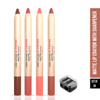 Shryoan Long Lasting Lip Crayon Matte Lipstick Set Of 4 | Non Transfer & Water Proof Lipstick | Full Coverage & Moisturizing Finish (3.8gm X 4) (SHADE D)