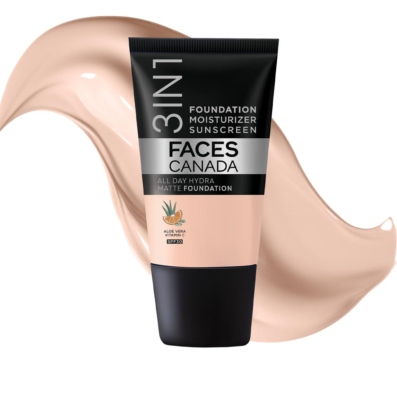 FACES CANADA All Day Hydra Matte Foundation - Mini | 3in1 Foundation + Moisturizer + SPF 30 | 24 HR Aloe Hydration & Vitamin C | 10HR Wear | Medium to High Buildable Coverage | Rose Ivory (18 ml)