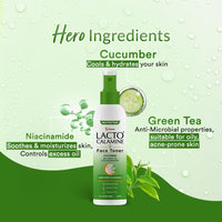 Lacto Calamine Face Toner With Cucumber | 120ml | Deep Pore Cleansing | Open Pores Tightening with Green Tea & 2% Niacinamide For Cool & Hydrated Skin | No Sulphate, No Alcohol, No Parabens