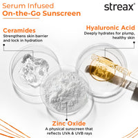 Streax Sunscreen Stick SPF 60 PA++++,20 g|Broad-Spectrum UV Care|Hyaluronic Acid & Ceramides Serum complex |Non-Greasy & No White Cast|Travel-Friendly & Fuss-Free Application