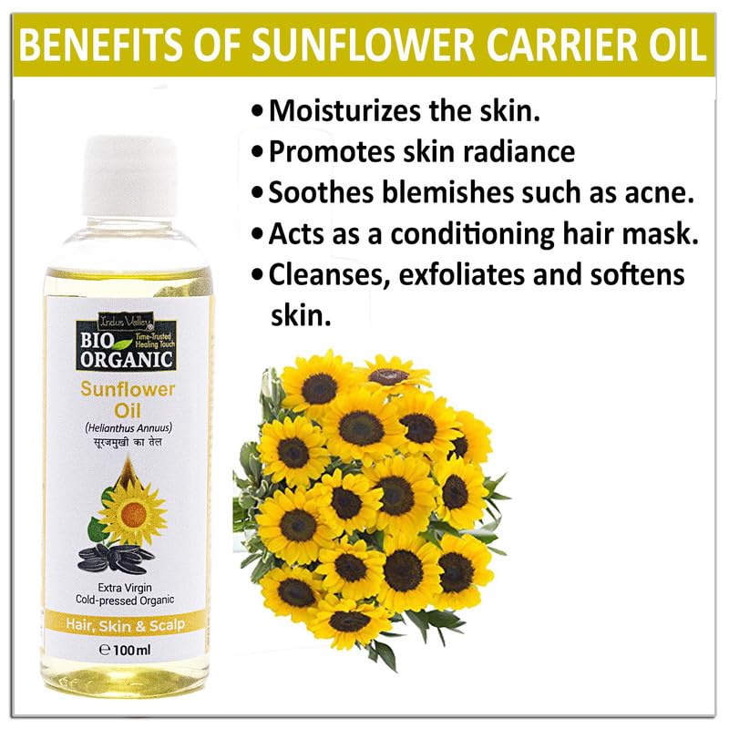 INDUS VALLEY 100% Natural Cold Pressed (Sunflower Carrier Oil (100ml))