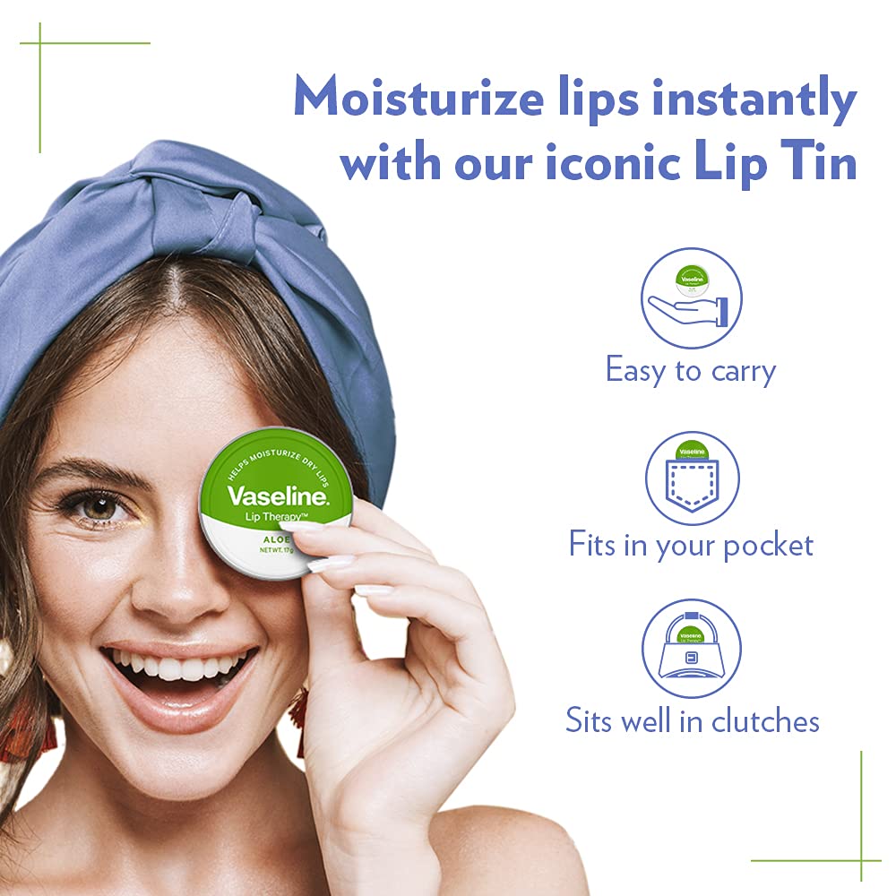Vaseline Lip Tins Aloe|| 17g | Infused with Aloe Extracts for Lip Hydration & Natural Shine