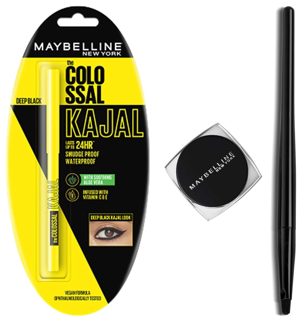 Maybelline New York Colossal Kajal, Black, 0.35G And Lasting Drama Gel Eyeliner, Blackest Black, 2.5G, Glossy Finish