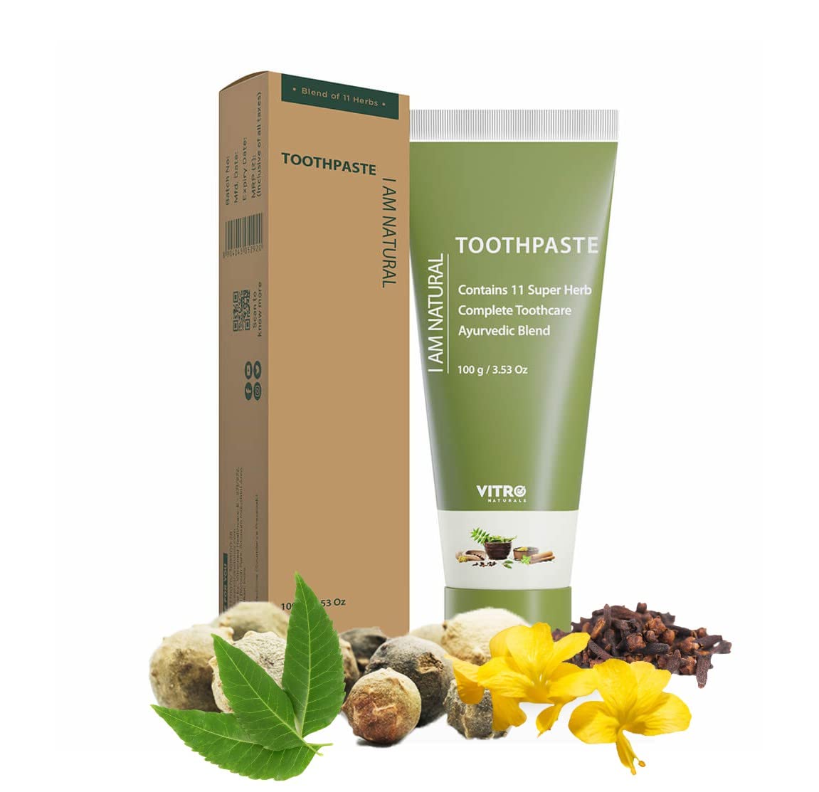 Vitro Fluoride Free Toothpaste with Meswak, Vajra danti and Neem Extract | Herbal toothpaste with extracts of 12 herbs for complete toothcare | Helps with Bad breath and Gum Problems