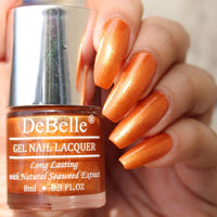 DeBelle Gel Nail Polish Aurora (Amber with Copper Glitter Nail Paint)|Non UV - Gel Finish |Chip Resistant | Seaweed Enriched Formula| Long Lasting|Cruelty and Toxic Free| 8ml