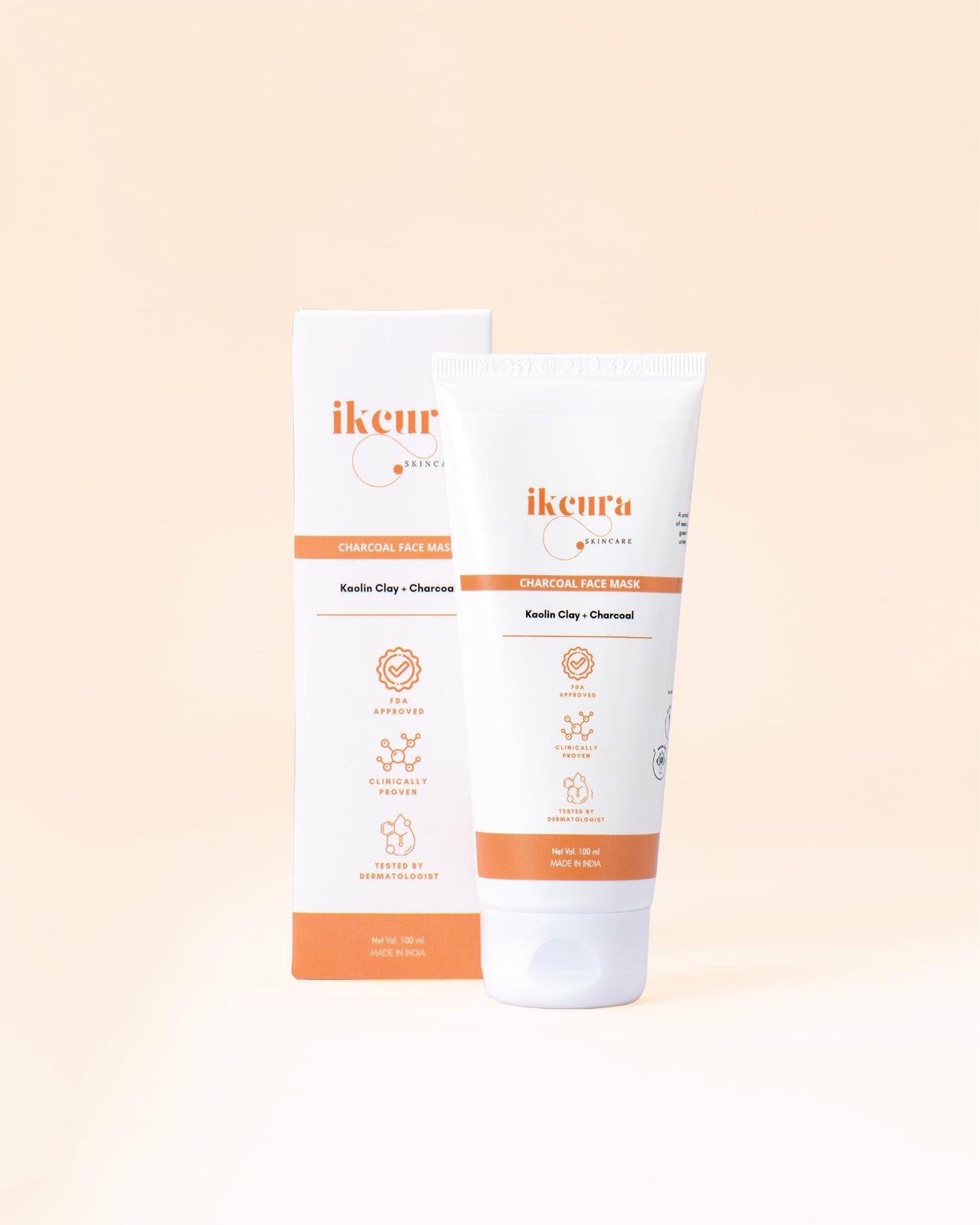 Ikcura Charcoal Face Mask with Kaolin Clay, Charcoal | Deep Cleansing, Oil Absorption, Detoxifying & purifying your Skin, Exfoliation and Brightening Skin, 100ml