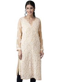 Ada Lucknowi Hand Embroidered Traditional Chikankari Georgette Kurta Kurti with Slip for Women