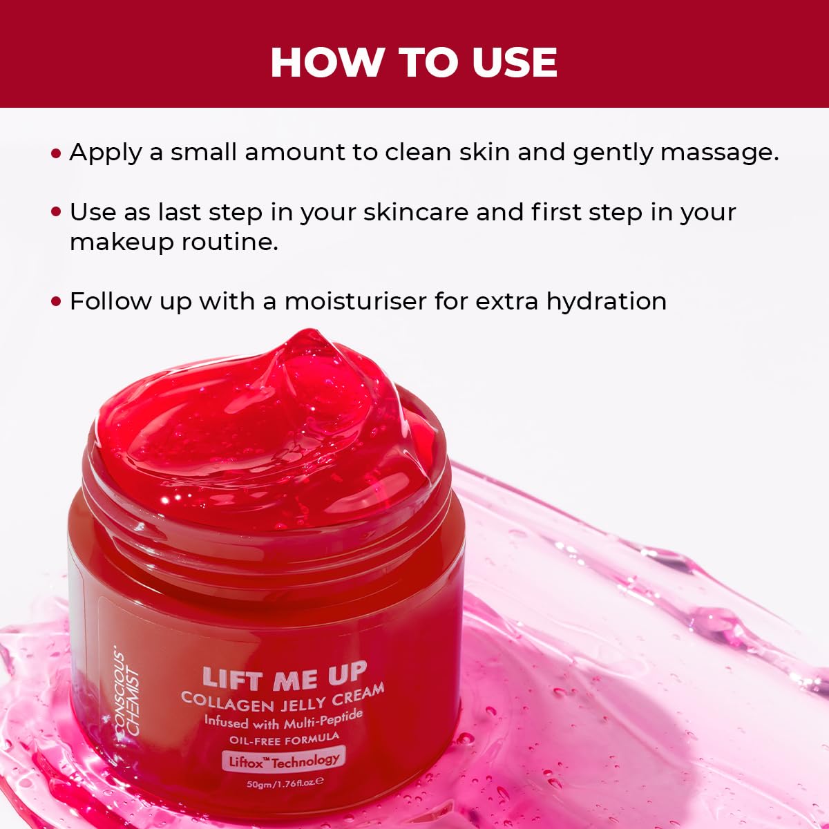 Conscious Chemist® Collagen Jelly Face Cream 50g | Niacinamide & Hydrolyzed Collagen | Powered by 6 peptides & Liftox™ technology | Sagging, Fine lines & Dullness | Anti-Aging Moisturizer | All Skin Types