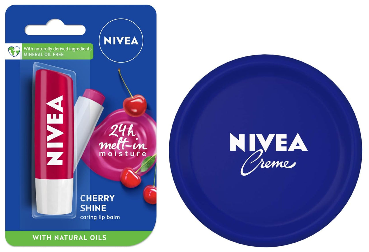 NIVEA Lip Balm, Fruity Cherry Shine, 4.8g And NIVEA Crème, All Season Multi-Purpose Cream, 200ml