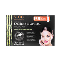 VLCC Activated Bamboo Charcoal Facial Kit with FREE Rose Water Toner - 300g + 100ml | Anti-Blemish Skin Purifying | At Home Facial Kit | Anti-Acne Facial with Activated Bamboo Charcoal