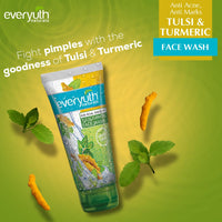 Everyuth Naturals Anti Acne, Anti Marks Tulsi Turmeric Face Wash|Gentle Exfoliation & Blemish Control|Paraben free|For Oily, Dry, Normal, Combination & Sensitive Skin|100% Soap Free - 150 g