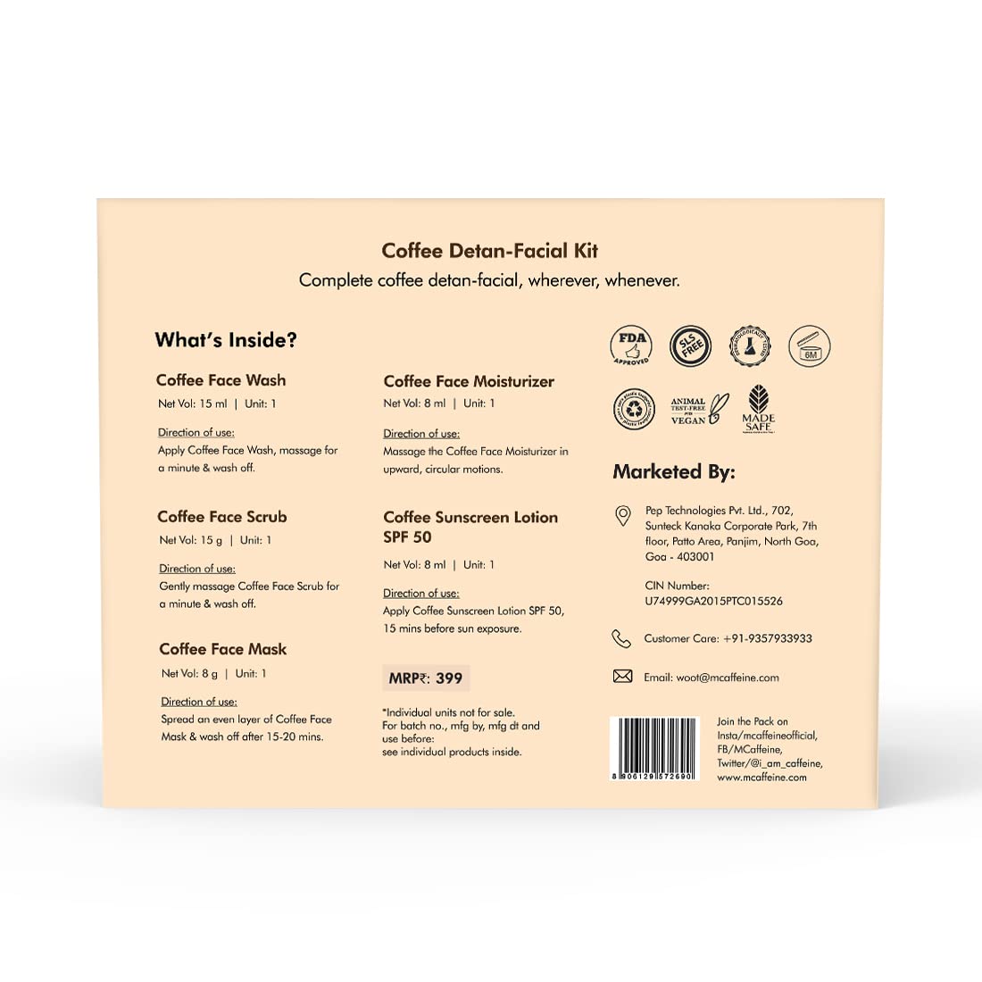 mcaffeine Coffee Detan Facial Travel Kit|Gift For Birthday And Anniversary|Value Pack Of 5 Signature Face Care Products: Face Wash, Scrub, Mask, Moisturizer & Sunscreen For Both Women And Men