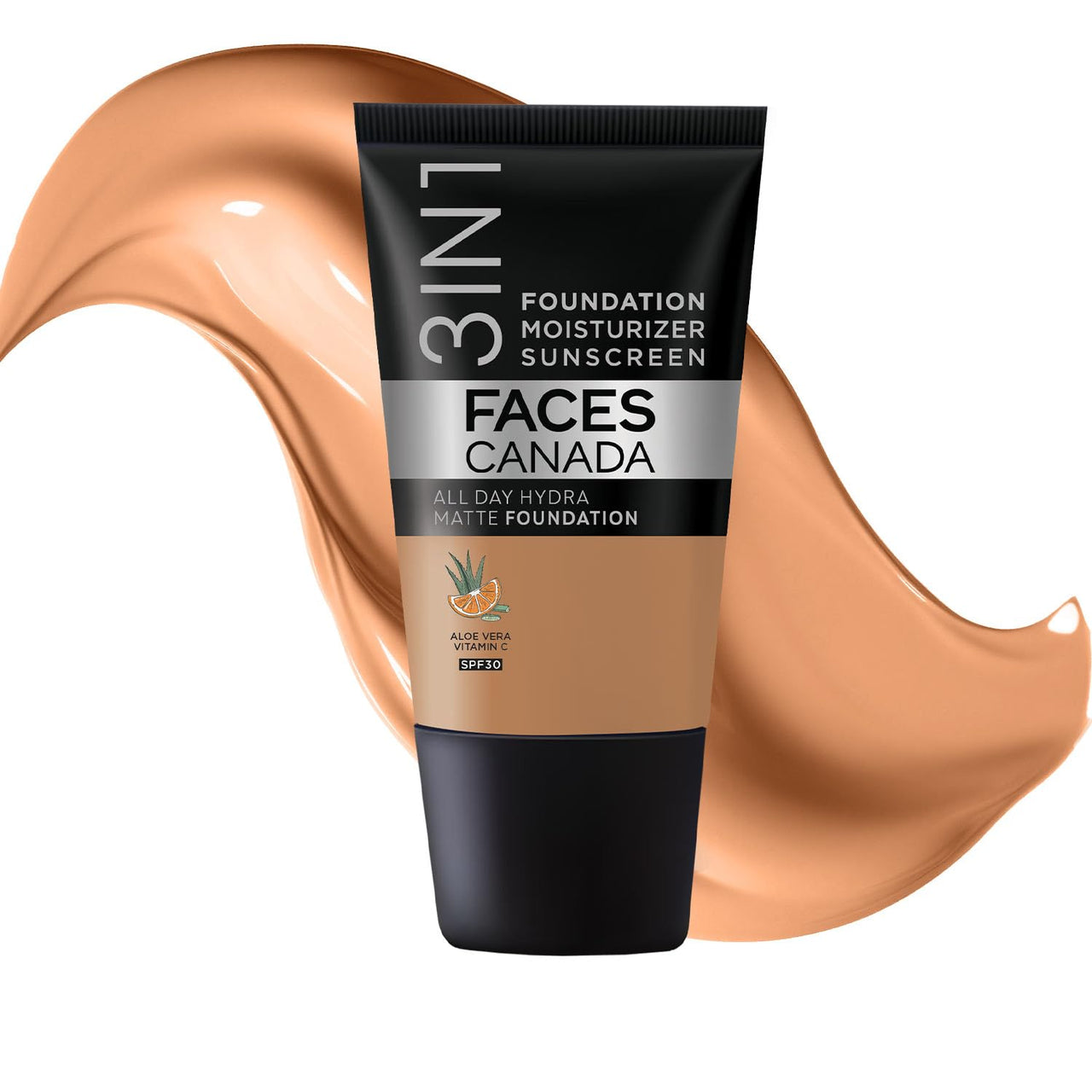 FACES CANADA All Day Hydra Matte Foundation - Mini | 3in1 Foundation + Moisturizer + SPF 30 | 24 HR Aloe Hydration & Vitamin C | 10HR Wear | Medium to High Buildable Coverage | Warm Sand (18 ml)