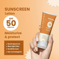 Glamveda Hybrid Sunscreen Lotion Spf 50 PA+++ for Moisturize & Protect | Transparent & Ultra-lightweight Sunscreen | Non-Greasy, Quick-Absorbing | Zero White Cast | For Women & Men | 60ml