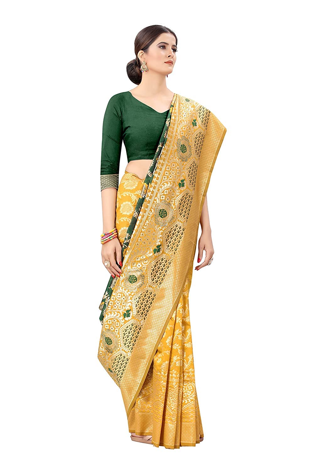 SILK LAND Women's  Woven Kanjeevaram Silk Saree With Unstitched Blouse Piece, (SZWVKJ-144N)