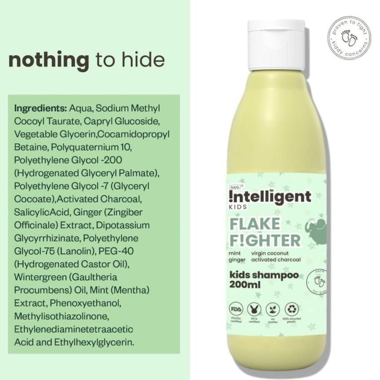 TuCo® Kids Anti-Dandruff Shampoo With Wintergreen, Mint & Activated Charcoal | For Itchy Scalp & Rough Hair | Paraben, SLS & Sulphate Free | pH5.5, Vegan & Tear Free | Ages 2-5, 4-10, 10-15 Years | 200ml Pack of 2