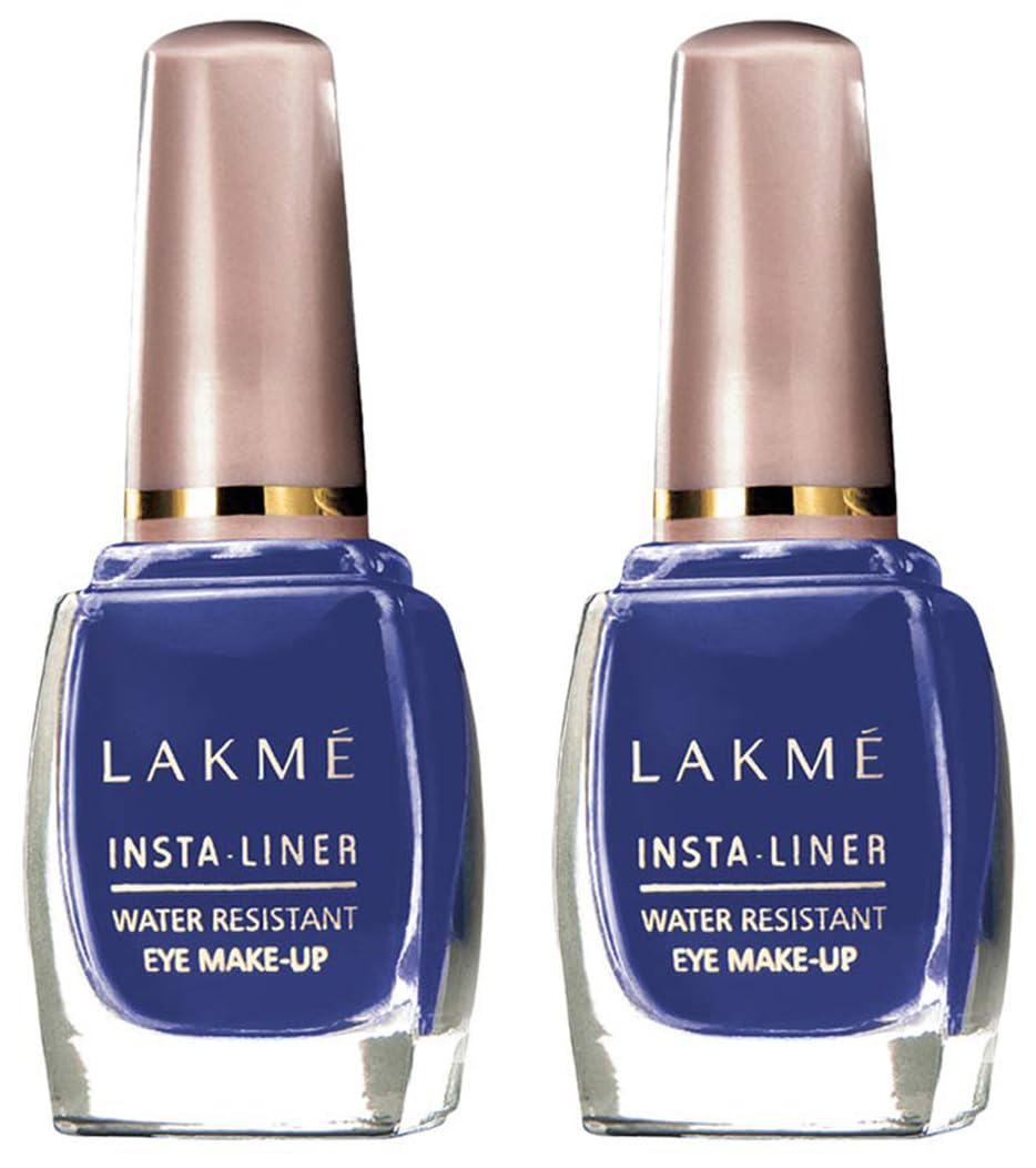 Lakmé Insta Liquid Eye Liner, Blue, Long Lasting Waterproof Liner with Brush for Even Strokes - Smudge Proof Eye Makeup, Does Not Fade, 9 ml (Pack of 2)