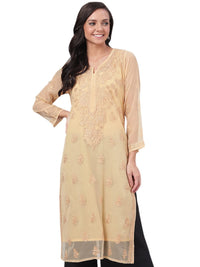Ada Lucknowi Hand Embroidered Chikankari Women's  Georgette Kurta Kurti with Slip