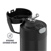 THERMOS FUNTAINER Water Bottle with Straw - 12 Ounce, Black - Kids Stainless Steel Vacuum Insulated Water Bottle with Lid FUNTAINER 12 Ounce Bottle