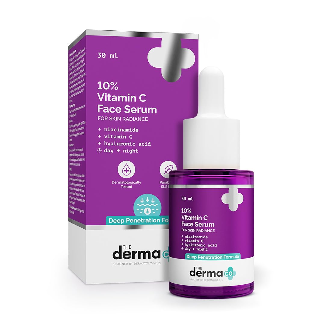 The Derma Co 10% Vitamin C Face Serum|With Vitamin C,5% Niacinamide & Hyaluronic Acid|Fades Dark Spots|Reduces Pigmentation|Boosts Collagen|Brightens Skin|Suitable For All Skin Types|30 ml