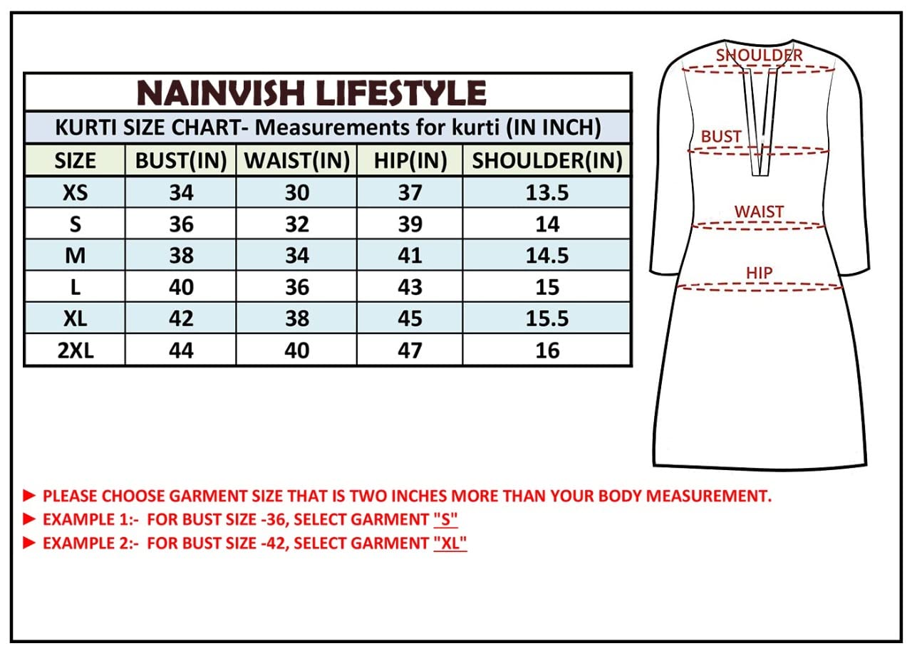 NAINVISH Women's  Pure Cotton Printed Straight Kurti (SD190-191_K)