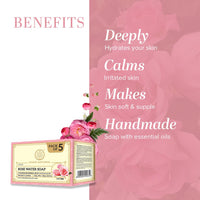 KHADI NATURAL Ayurvedic Rosewater Handmade Soap| Hyderates & Nourishes Skin| Vitamin-Rich | Maintains pH Levels | Softens & Rejuvenates (Pack of 5) (5x125 g) (625 g)