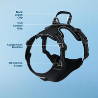 Dog Harness Dual Leash Attachment No-Pull Control Adjustable Soft but Strong Pet Harness for Medium and Large Dogs with 3M Reflective Technology - Black, XS (Chest: 13 - 16
