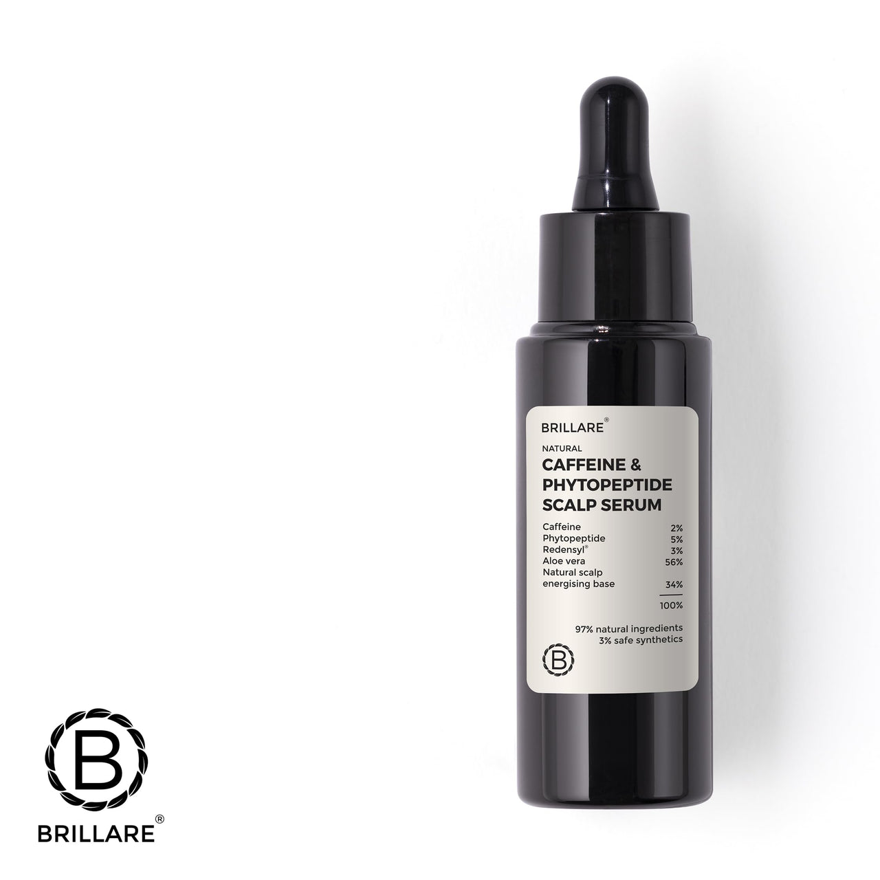 Brillare Caffeine & Phytopeptide Scalp Serum - 3% Redensyl, 2% Caffeine, 5% Phytopeptide, Hair Growth Serum for Men & Women, with Natural Ingredients, Controls Hair Fall, Stimulates Hair Growth, 30 ML