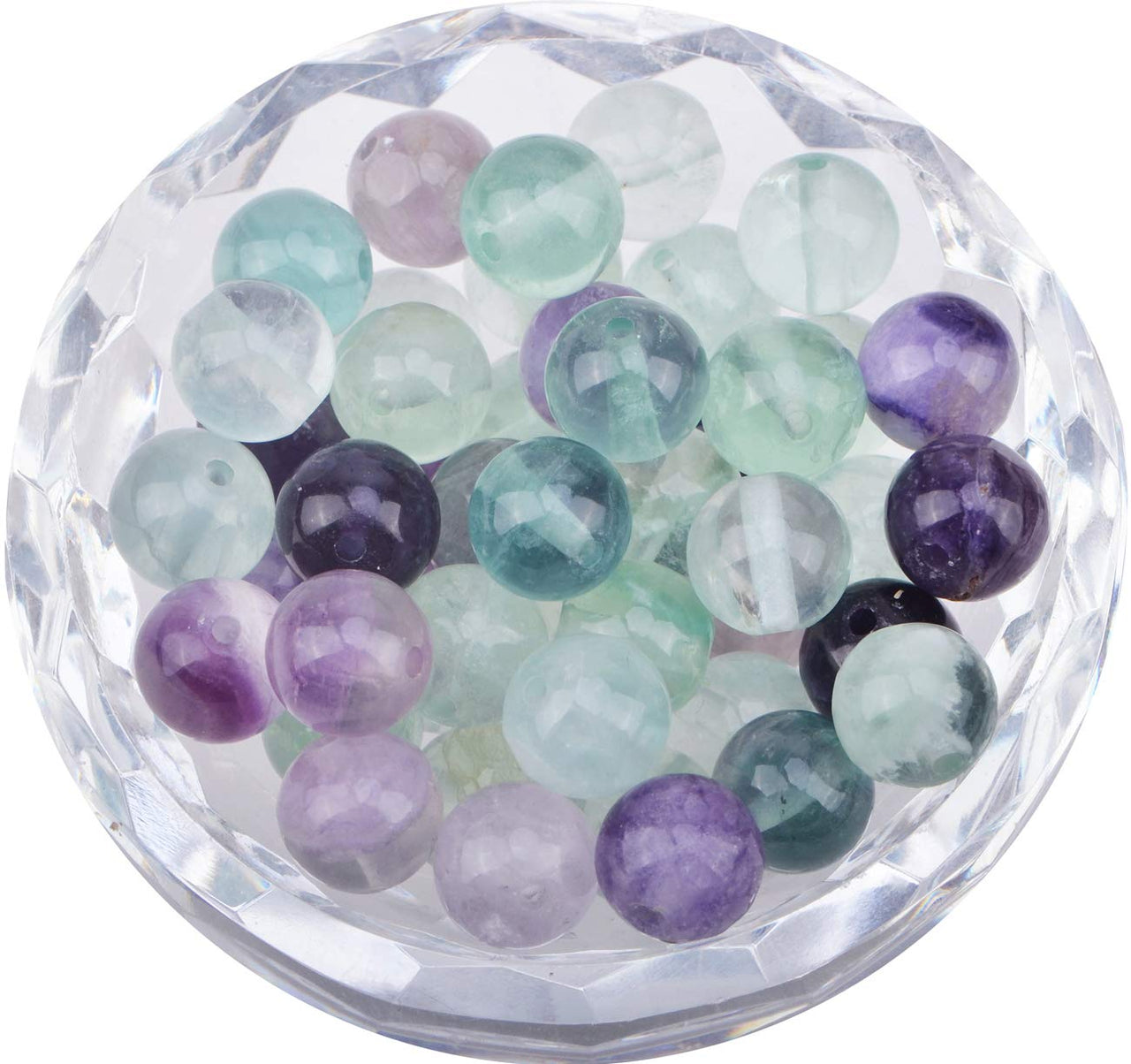 100Pcs Natural Crystal Beads Stone Gemstone Round Loose Energy Healing Beads with Free Crystal Stretch Cord for Jewelry Making (Flourite, 6MM) Flourite