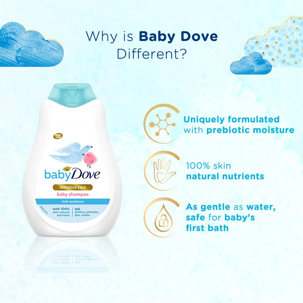 Baby Dove Shampoo 400 ml, Mild No Tears Rich Moisture Baby Shampoo for kids, Gentle Care for Baby's Soft Hair - No Sulphates No Paraben shampoo
