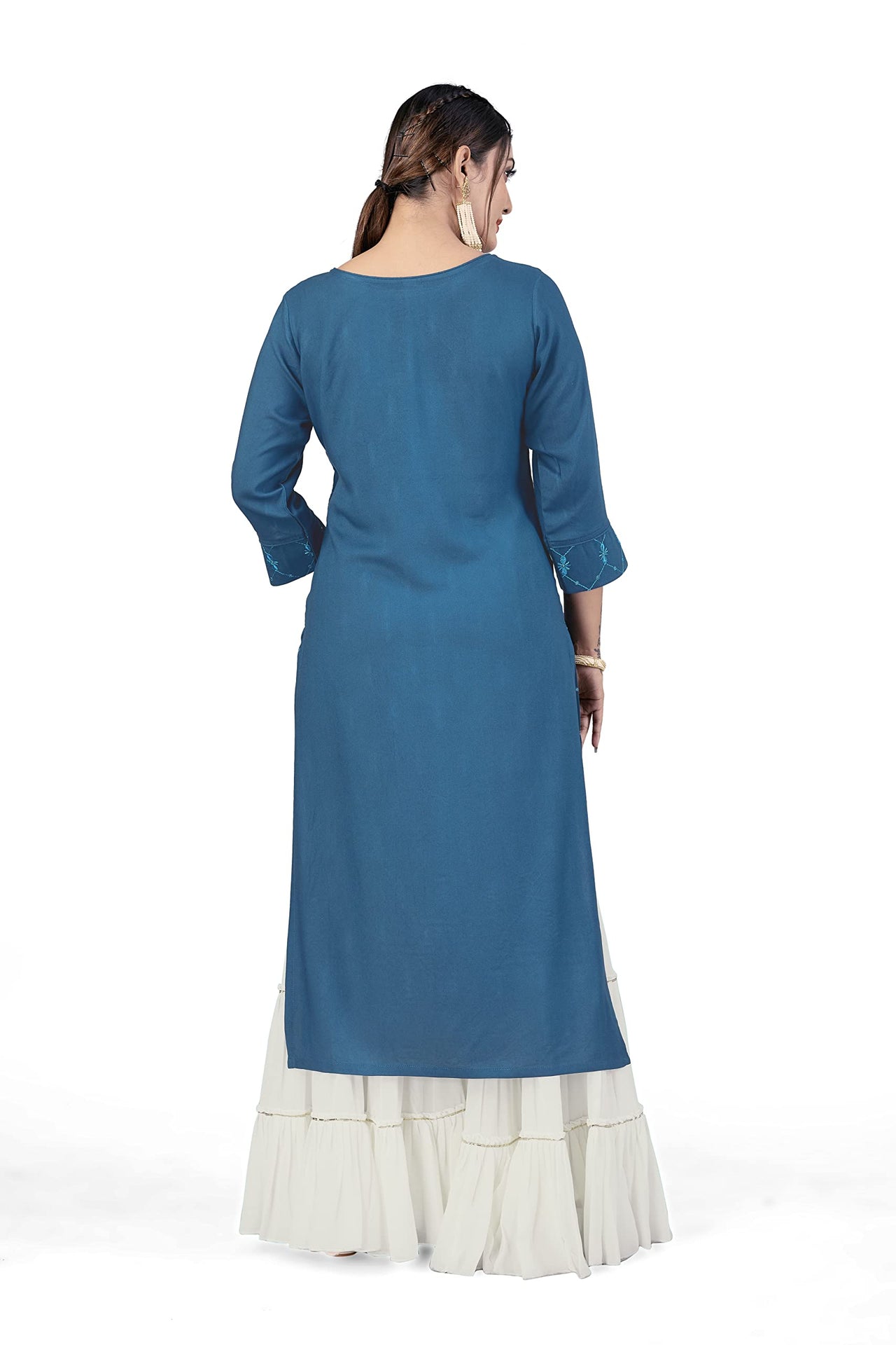 Fashion Dream Women Viscose Rayon Sequence Embroidered Straight Kurti